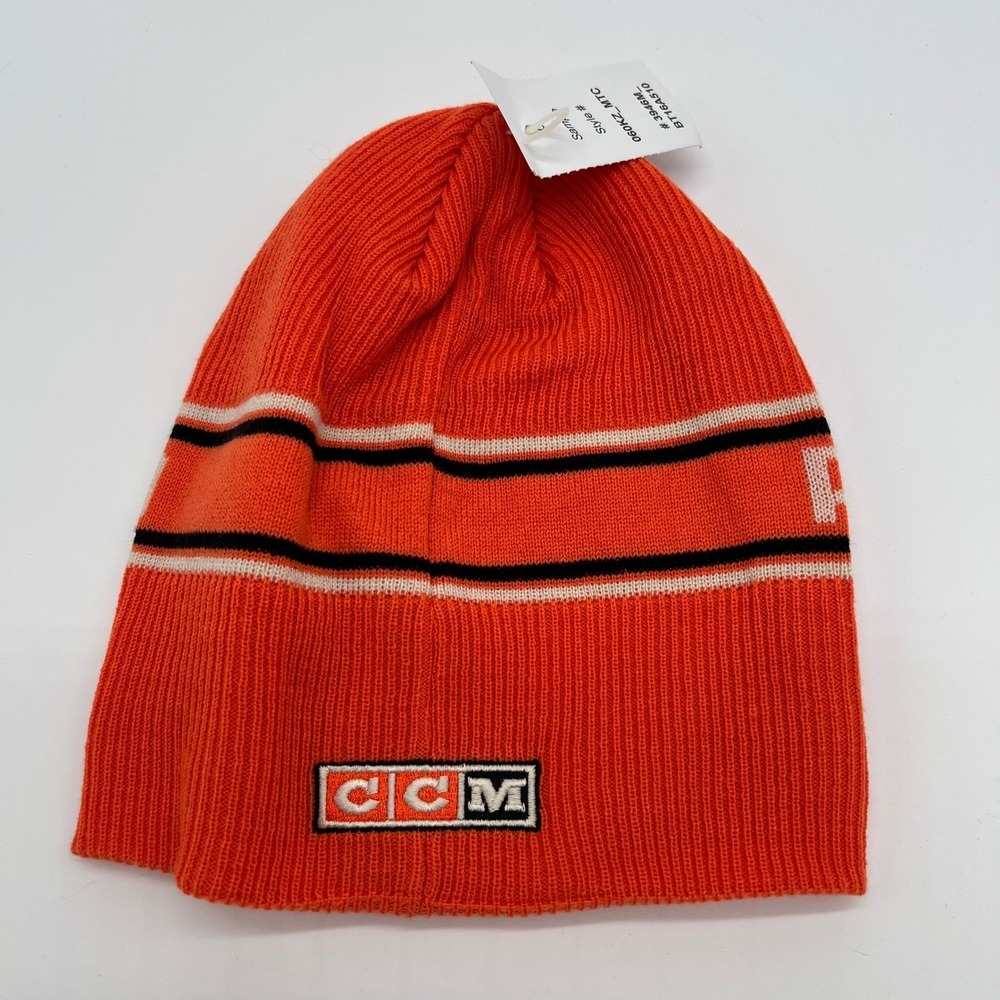 Vintage CCM Philadelphia Flyers NHL Orange Knit Beanie Hat OSFM New With Tags - Picture 2 of 5